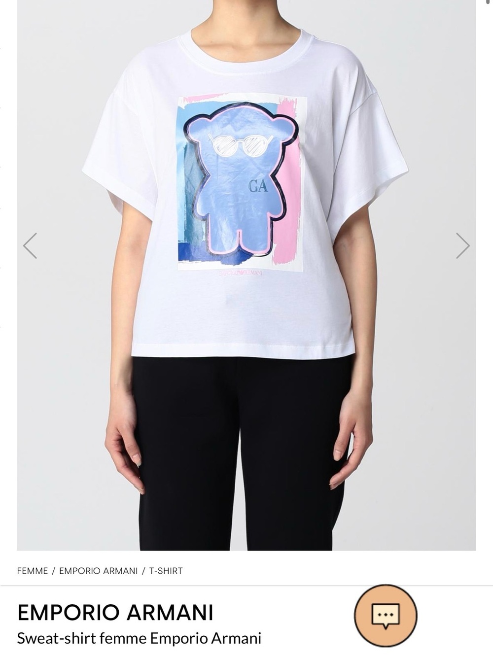 Emporio Armani White Tee with Blue & Pink Bear Graphic
